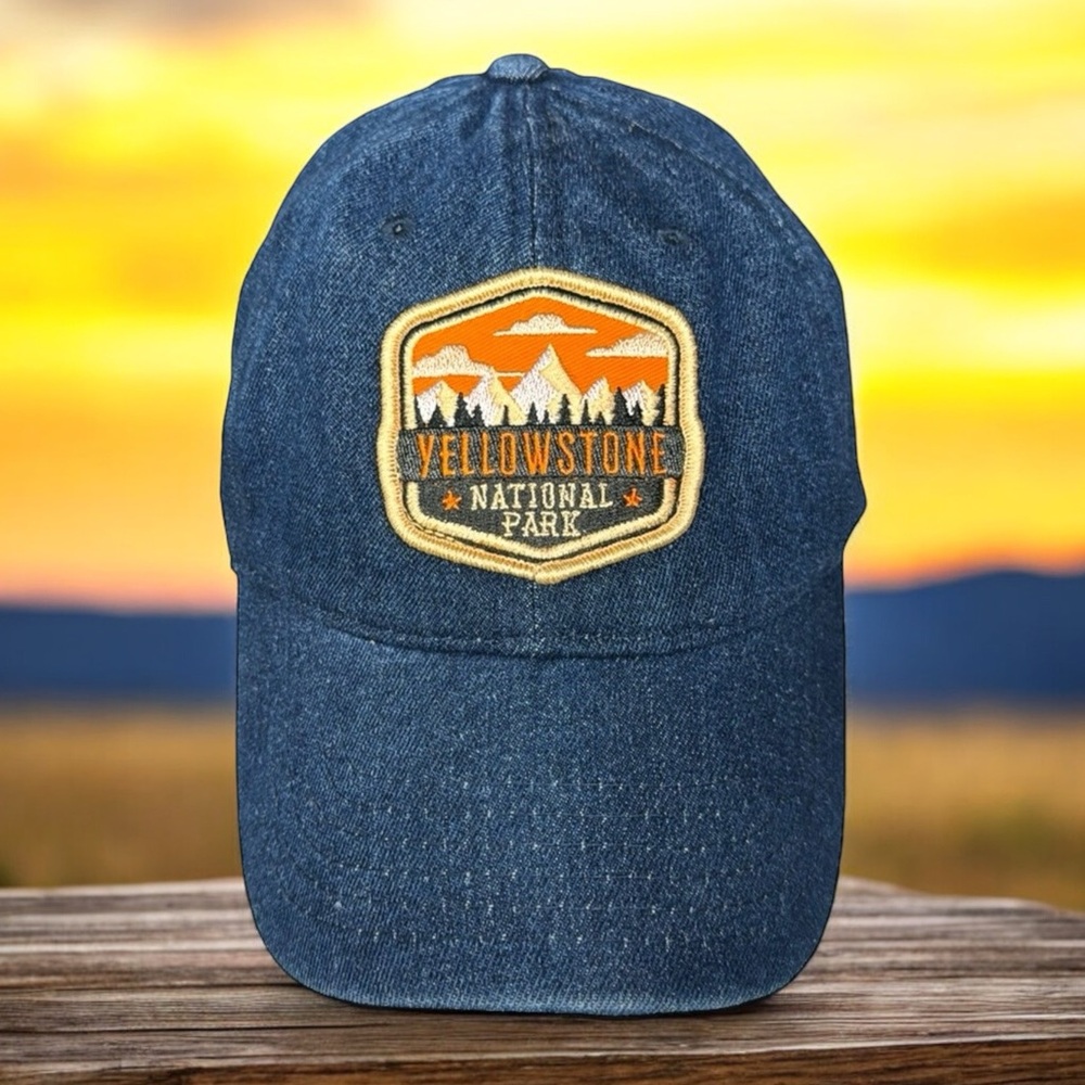 Yellowstone National Park National Parks Distressed Denim Embroidered Hat Cap